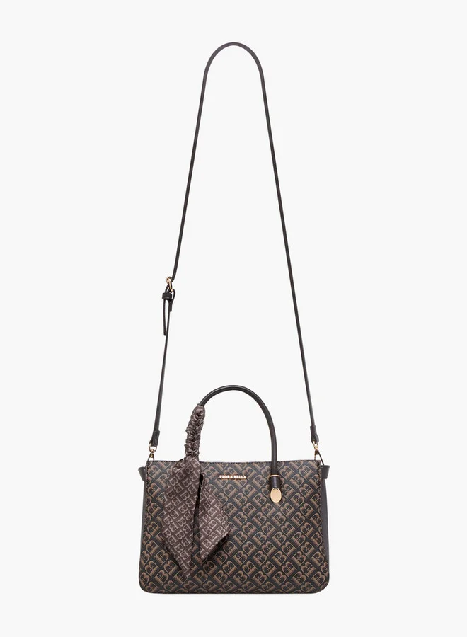 Flora Bella By Shoexpress Scarf Accent Monogram Print Tote Bag with Zip Closure