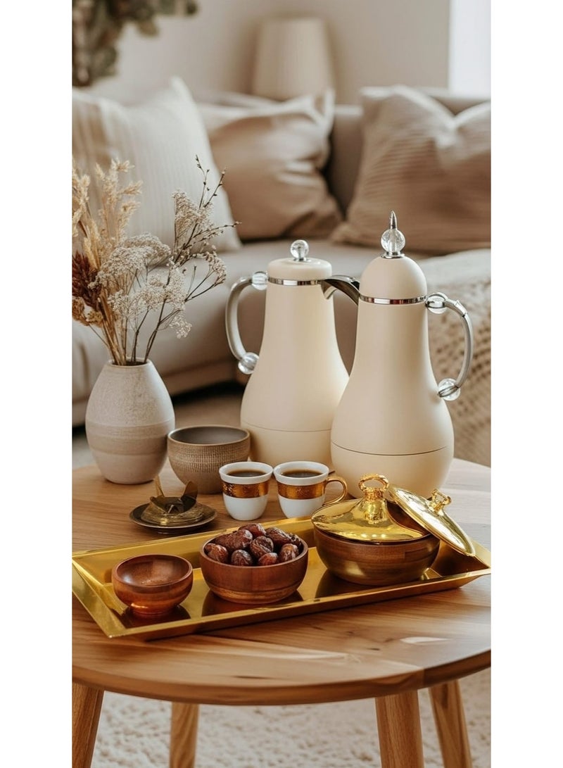 طقم صواني وعاء فاخر مزخرف وسلطانيات حلوة بغطاء وصينية من 4 قطع ذهبي/بني - Image 2