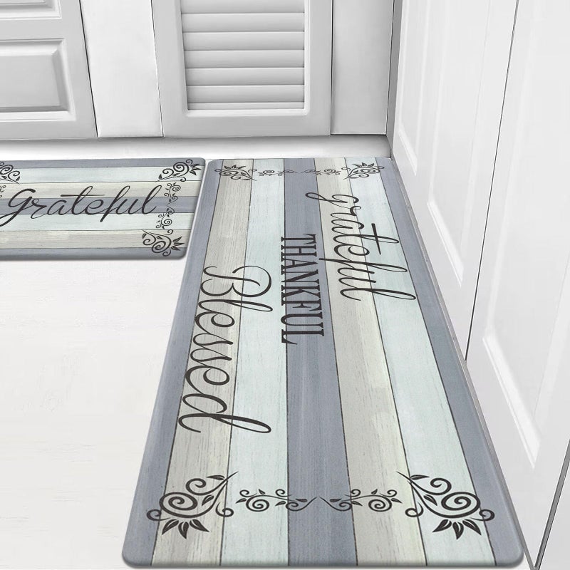 HEBE Anti Fatigue Kitchen Mat Set of 2 Non Slip Cushioned Kitchen Mats for Floor Waterproof Farmhouse Kitchen Rugs and Mats Set Comfort Standing Desk Mat Carpet for Sink,Office,Laundry - Image 1