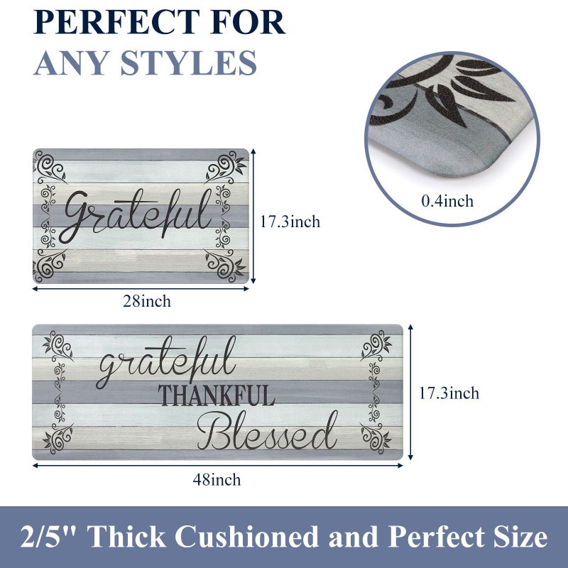 HEBE Anti Fatigue Kitchen Mat Set of 2 Non Slip Cushioned Kitchen Mats for Floor Waterproof Farmhouse Kitchen Rugs and Mats Set Comfort Standing Desk Mat Carpet for Sink,Office,Laundry - Image 2