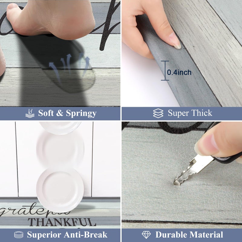 HEBE Anti Fatigue Kitchen Mat Set of 2 Non Slip Cushioned Kitchen Mats for Floor Waterproof Farmhouse Kitchen Rugs and Mats Set Comfort Standing Desk Mat Carpet for Sink,Office,Laundry - Image 3