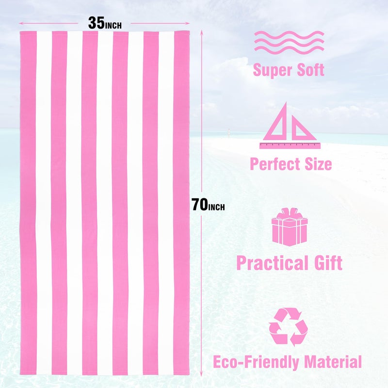 HENBAY Large Oversized Beach Towel - 35 x 70 Inch Microfiber Pool Towel, Pink Striped Quick Dry Cabana Swim Towel - Image 3