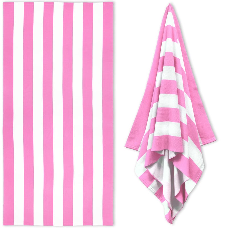 HENBAY Large Oversized Beach Towel - 35 x 70 Inch Microfiber Pool Towel, Pink Striped Quick Dry Cabana Swim Towel - Image 1