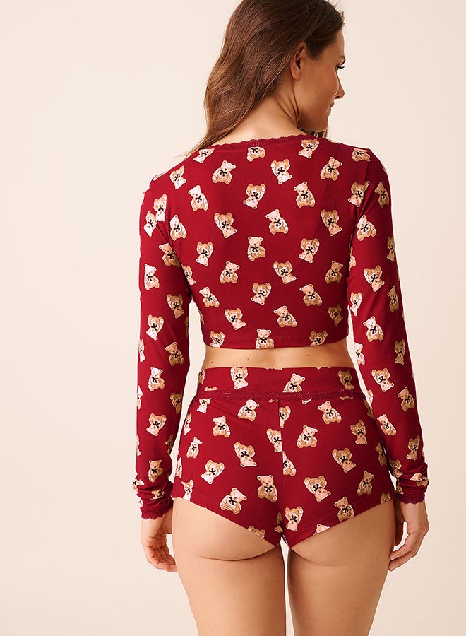 La Vie en Rose Buffalo Plaid Super Soft Long Sleeve Crop Top - Image 2