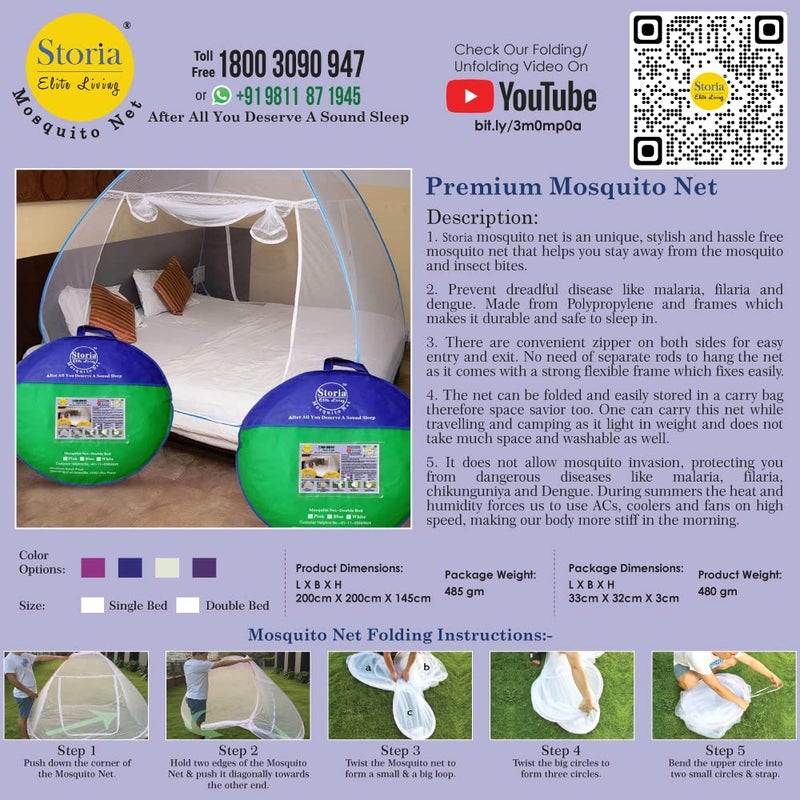 Sterling STORIA Mosquito Net for Single Bed Machardani, Folding Mosquito net for Single Bed, Polyester Strong Net Foldable Easily fit on 6 x 4 ft - Blue. - Image 4