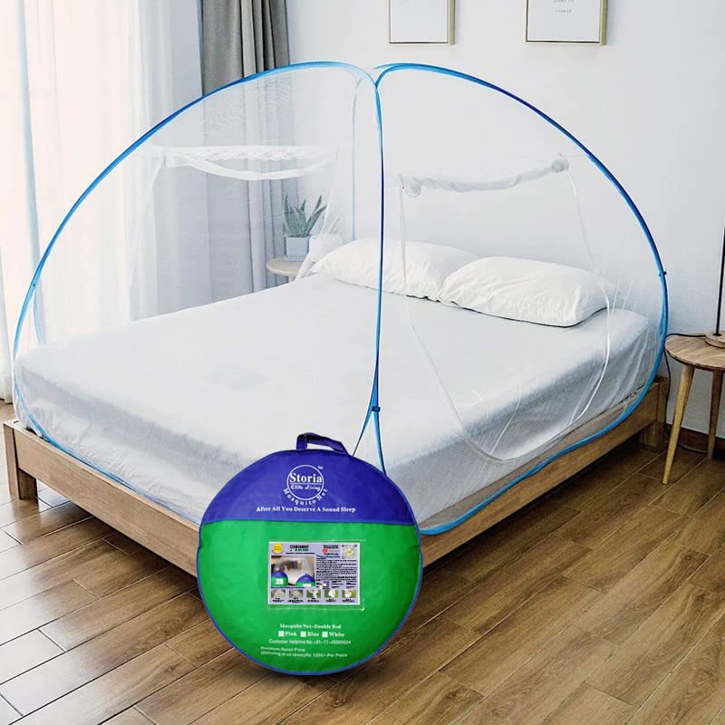 Sterling STORIA Mosquito Net for Single Bed Machardani, Folding Mosquito net for Single Bed, Polyester Strong Net Foldable Easily fit on 6 x 4 ft - Blue. - Image 1
