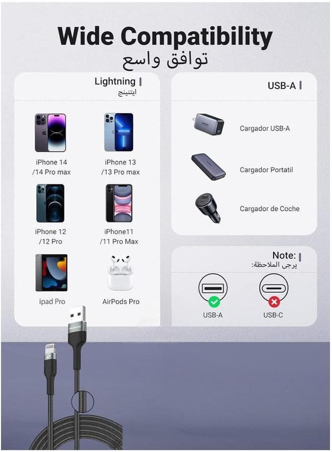 بروماس كابل شحن سريع مضفر معتمد من MFi من PROMASS بطول 2 متر، USB A إلى Lightning، متوافق مع iPhone 14 Pro/14 Pro Max/14/14 Plus/13/12/11/X/8/7 - Image 2