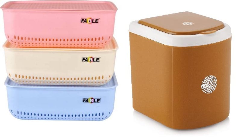 Nabhya Min West Bin Disposal Dustbin And 4Pc Croma Storage Basket Use In Multipurpose (Pack Of 5) (Brown) - Image 1