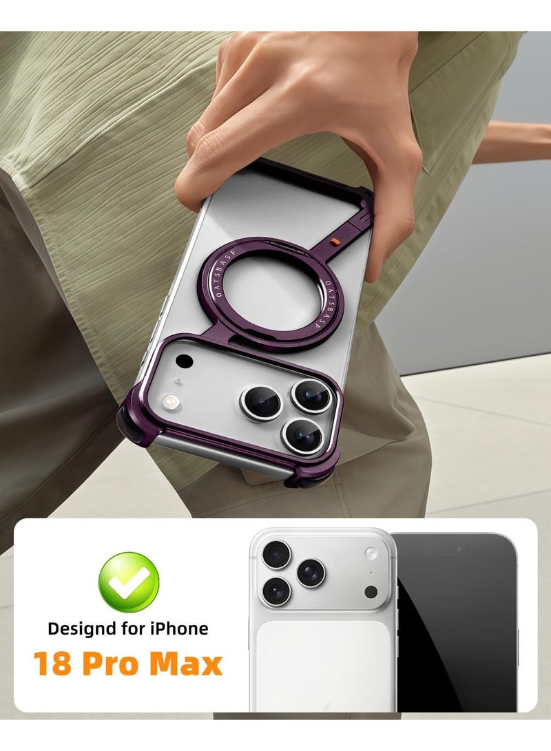 أوتس باسف جراب مغناطيسي لهاتف iPhone 18 Pro Max، مزود بحامل قابل للدوران بزاوية 360 درجة، وإطار معدني من الألومنيوم بتصميم مفتوح (بدون ظهر). - Image 2