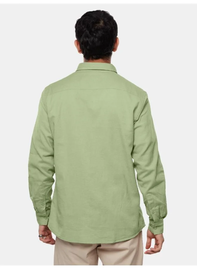 The Souled Store The Souled Store Men Pastel Lime Solid Regular Fit Cotton Linen Shirts