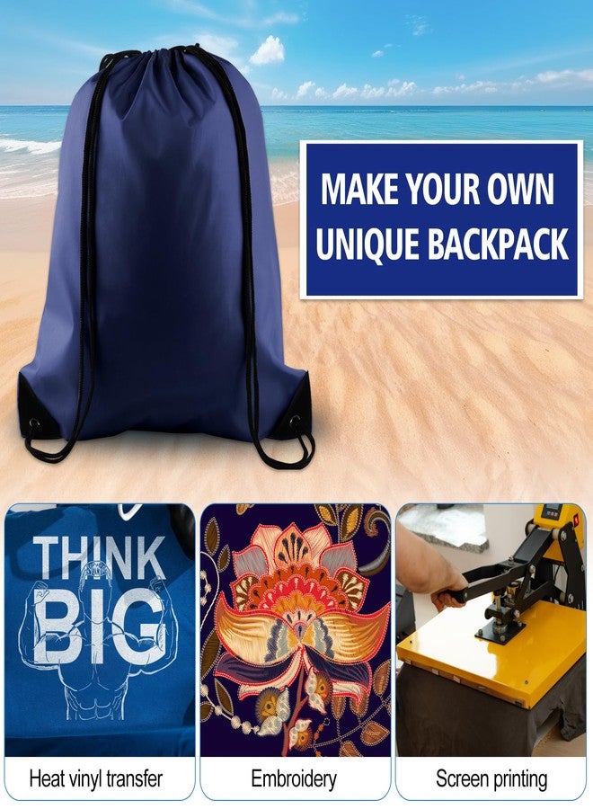 KUUQA 50Pcs Navy Blue Drawstring Backpack Bulk Drawstring Bags String Bags Storage Bags Gym Backpack for Sport Gym Traveling - Image 3