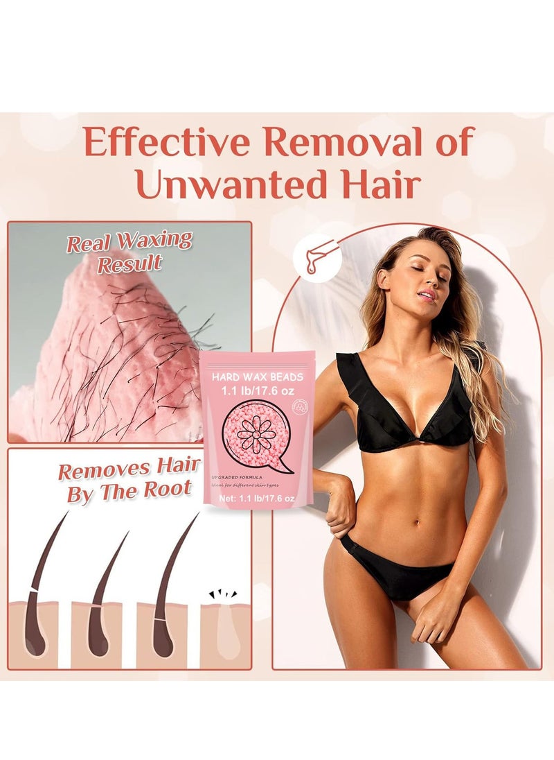 Bouvetan - Hard Wax for Hair Removal, 1.1lb/17.6oz, Sensitive Skin wax Beads for Face, Legs, Armpit, Brazilian, Bikini and Full Body at Home, Natural and Gentle Waxing Beads (Rose) - Image 1
