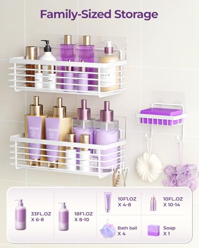 ODesign Shower Caddy 3 Pack SUS304 Stainless Steel-No Drilling-Shower Bathroom Shelves Rack,Rustproof Wall Mounted,Adhesive Shower Shelf Basket Organizer-White - Image 5