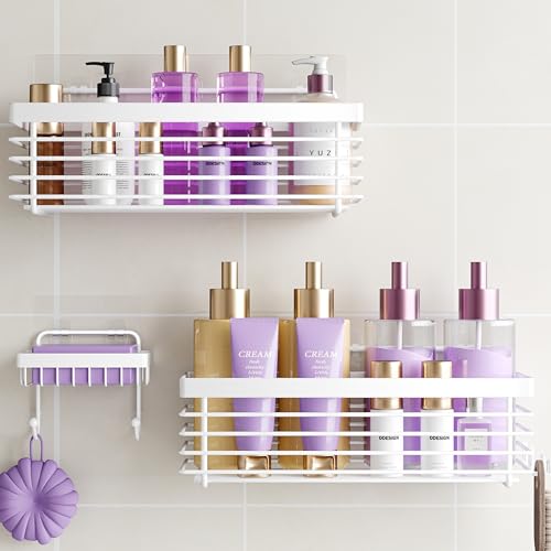 ODesign Shower Caddy 3 Pack SUS304 Stainless Steel-No Drilling-Shower Bathroom Shelves Rack,Rustproof Wall Mounted,Adhesive Shower Shelf Basket Organizer-White - Image 1