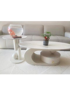 fashionhome Set of 2 Multipurpose Nesting Coffee Table Floor Standing Crescent Shape Coffee Table Centre Tables Side Tables with Drawer Storage for Living Room 130 x 70 x 42 and 45 x 50 CM (Fully Assembled)  - Image 3