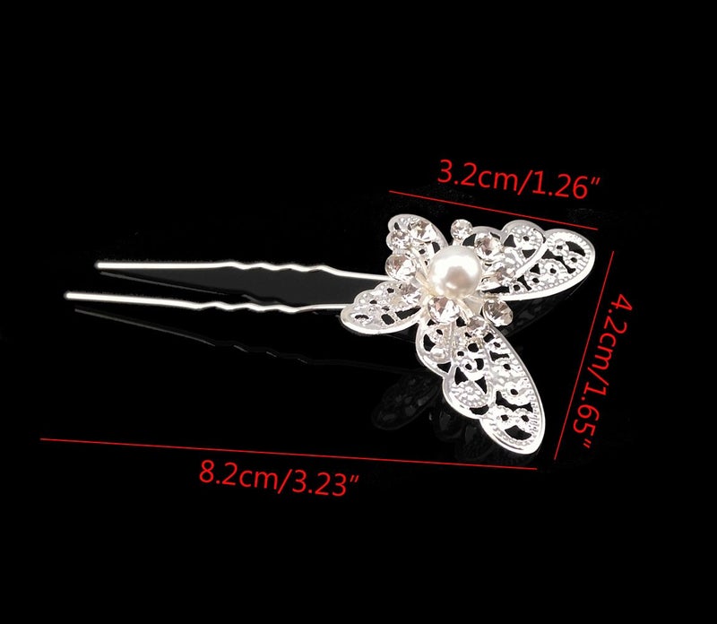 yueton Pack of 20 Butterfly Pearl Crystal Hair Pin Bride Headwear Hair Accessories (Silver) - Image 4
