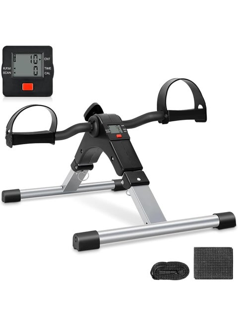 Uten Folding Pedal Exerciser, Mini Under Desk Exercise Bike Foot Hand Cycle Portable, Arm and Leg Exercise Peddler Machine with LCD Monitor