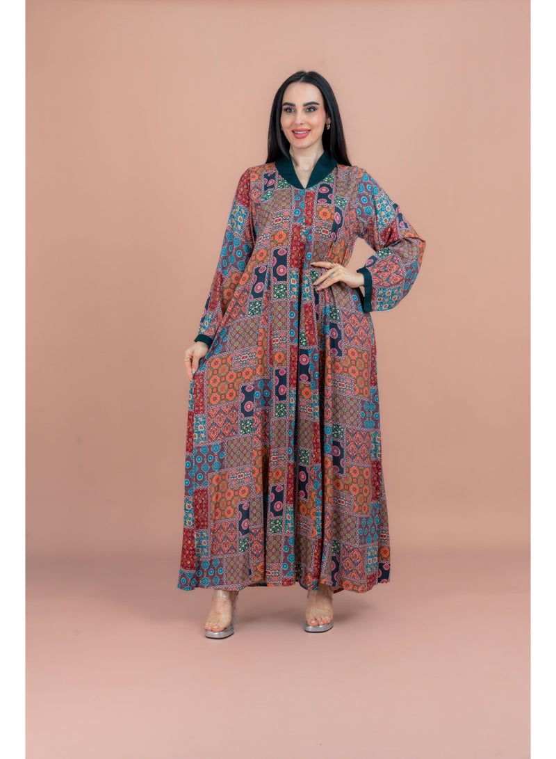 IKKXA Pattern Printed Modern Jalabiya IN095 Green - Image 1