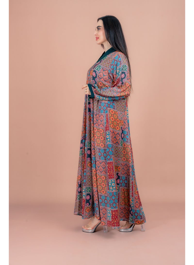 IKKXA Pattern Printed Modern Jalabiya IN095 Green - Image 3