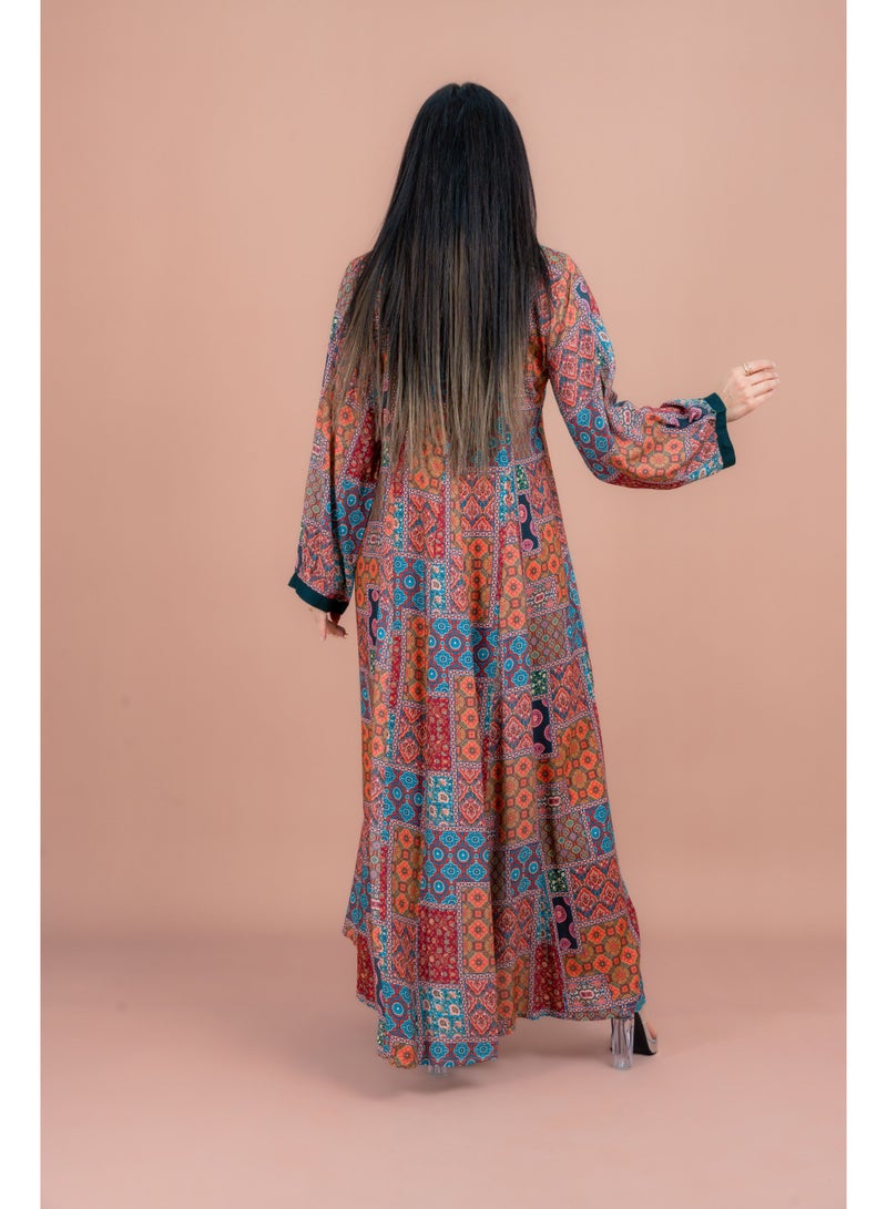 IKKXA Pattern Printed Modern Jalabiya IN095 Green - Image 4