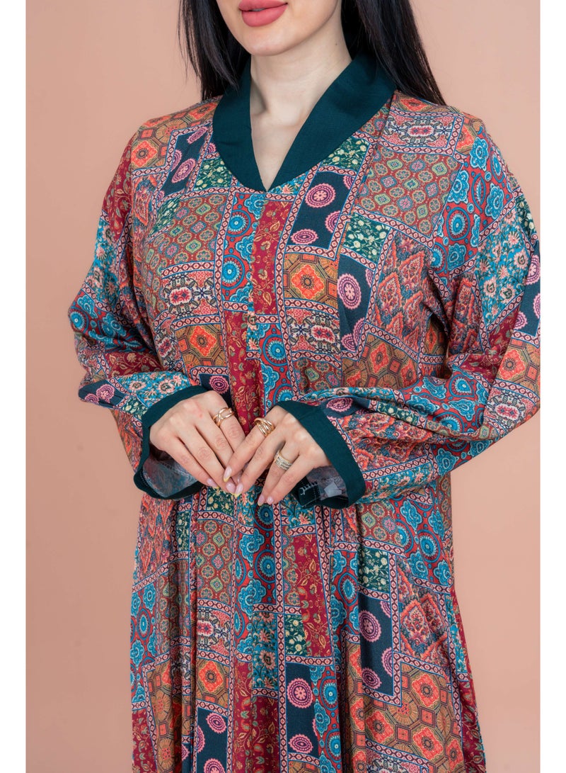 IKKXA Pattern Printed Modern Jalabiya IN095 Green - Image 2