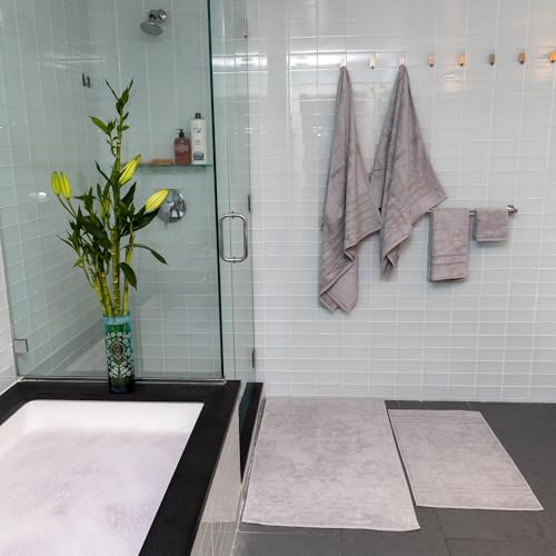 Mosobam Luxury Turkish Bath Mat 20X34 Light Grey (Gray) 1000 GSM Bamboo Viscose & Aegean Turkish Combed Cotton - Image 4