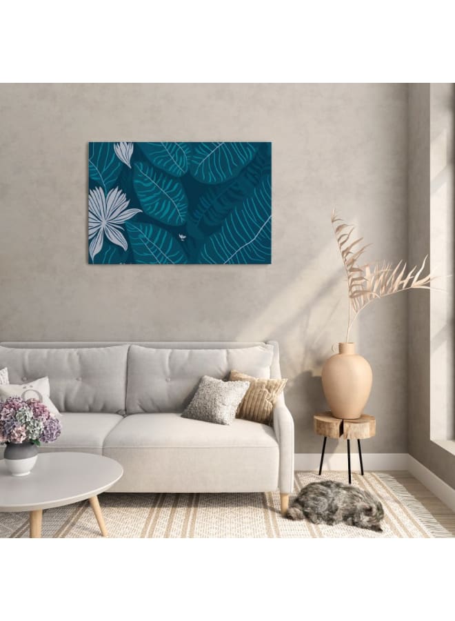 Home Gallery Teal Blue Green Tropical Exotic Leaves Printed canvas wall art 120x80 - Image 2
