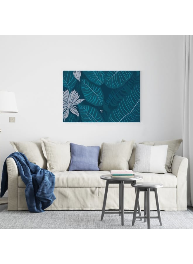 Home Gallery Teal Blue Green Tropical Exotic Leaves Printed canvas wall art 120x80 - Image 1