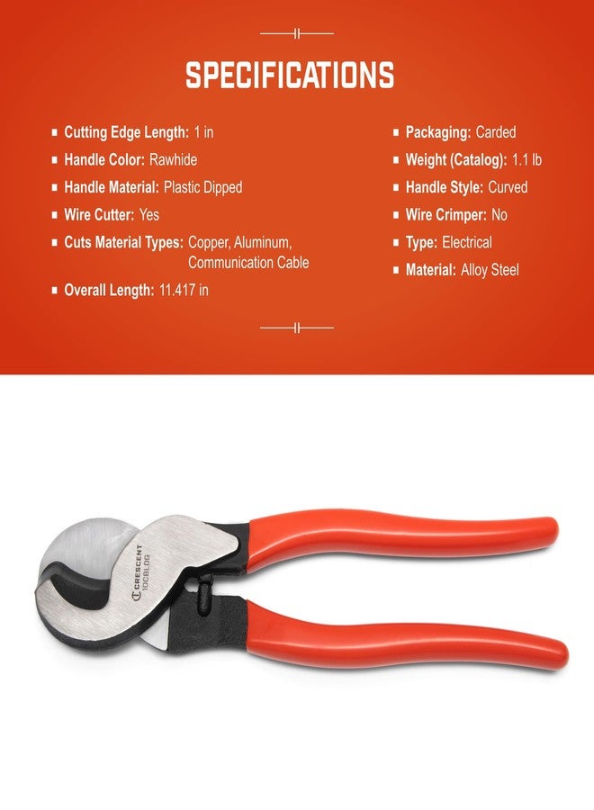 Crescent Cable Cutter, Dipped Handle Pliers - Premium Cutting Pliers with Sheer-Cut Blades & Ergonomic Grip - Professional-Grade Hand Tool - 10" - 10CBLDG - Image 5