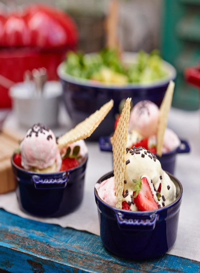 STAUB Ceramics Dutch Oven 3-piece Mini Round Cocotte, Dark Blue - Image 4