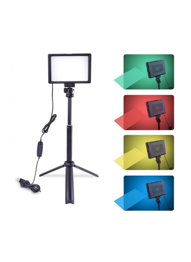 FlashHawk USB LED Video Light Kit,Photography Lighting 3200K-5600K with 42 to 120cm Adjustable Height Tripod Stand and White/Red/Yellow/Blue/Green Filters  - Image 1