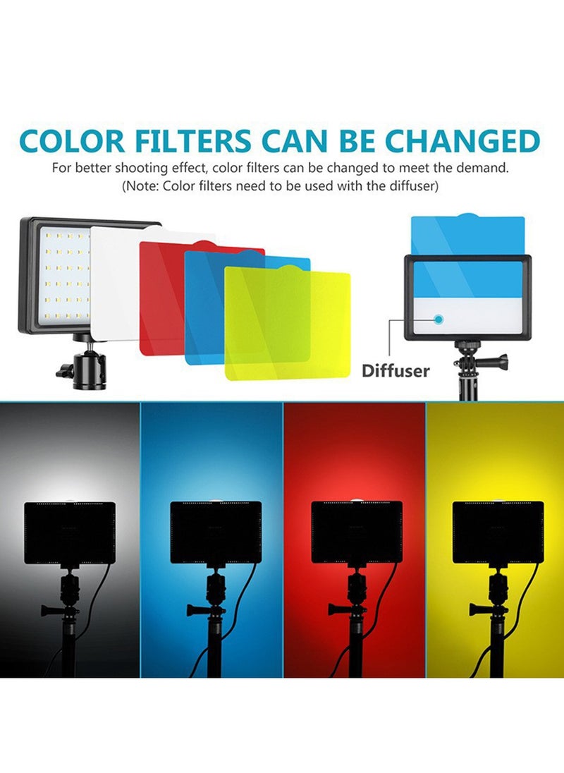 FlashHawk USB LED Video Light Kit,Photography Lighting 3200K-5600K with 42 to 120cm Adjustable Height Tripod Stand and White/Red/Yellow/Blue/Green Filters  - Image 2