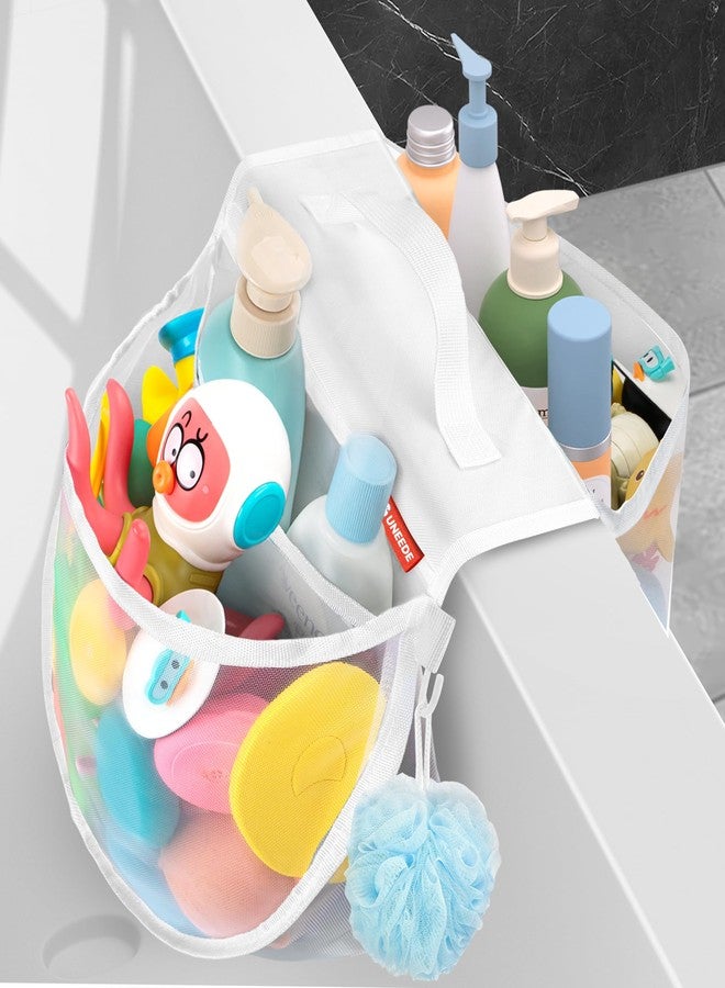 UNEEDE Bath Toy Storage Saddle Shape 2 Compartments,Quick Access丨Wide Opening Bathtub Toy Organizer for Tub,Nylon Mesh Shower Holder and Tub Storage Organizer for Kids,Easy to Clean and Install - Image 1