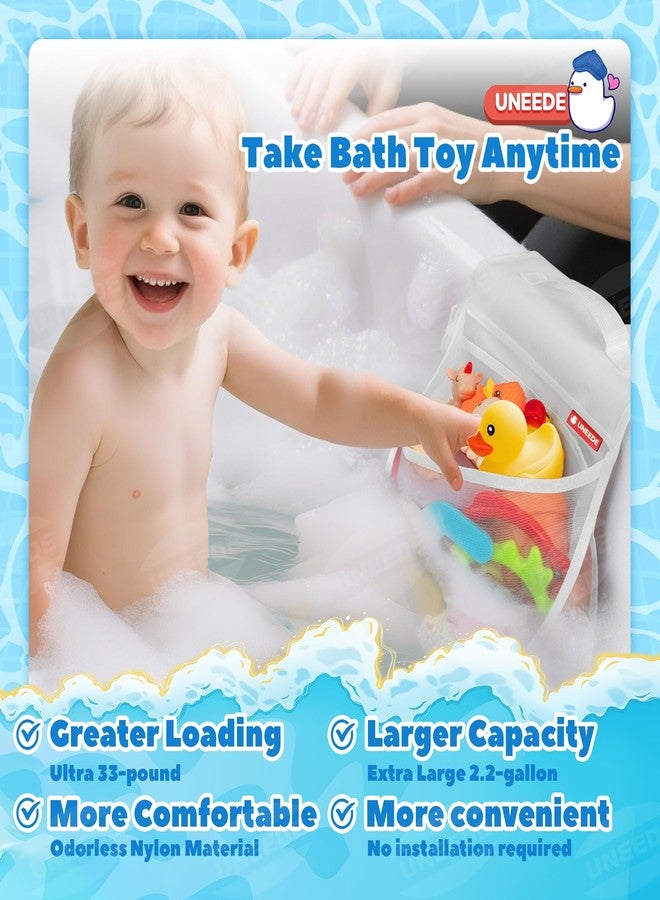 UNEEDE Bath Toy Storage Saddle Shape 2 Compartments,Quick Access丨Wide Opening Bathtub Toy Organizer for Tub,Nylon Mesh Shower Holder and Tub Storage Organizer for Kids,Easy to Clean and Install - Image 3