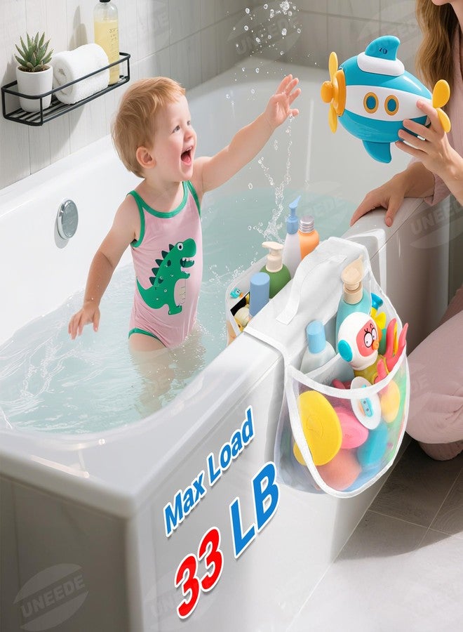 UNEEDE Bath Toy Storage Saddle Shape 2 Compartments,Quick Access丨Wide Opening Bathtub Toy Organizer for Tub,Nylon Mesh Shower Holder and Tub Storage Organizer for Kids,Easy to Clean and Install - Image 2