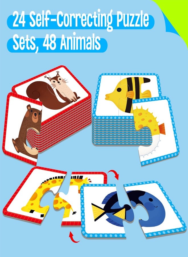 SpriteGru 48 Animal Memory Puzzles with Error Correction, Self-Correcting Puzzle Match Game, Educational Activities for Toddlers in Kindergarten, Animal Designed Educational Toys for 2 Year Olds - Image 2