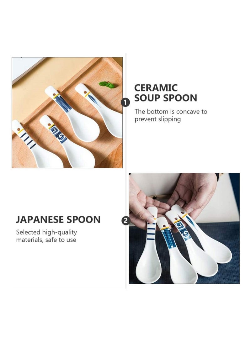 مجموعة ملاعق حساء خزفية 4 قطع مثالية لنودلز الرامن، والونتون، والزلابية، والحلويات، أدوات المائدة الآسيوية - Image 5