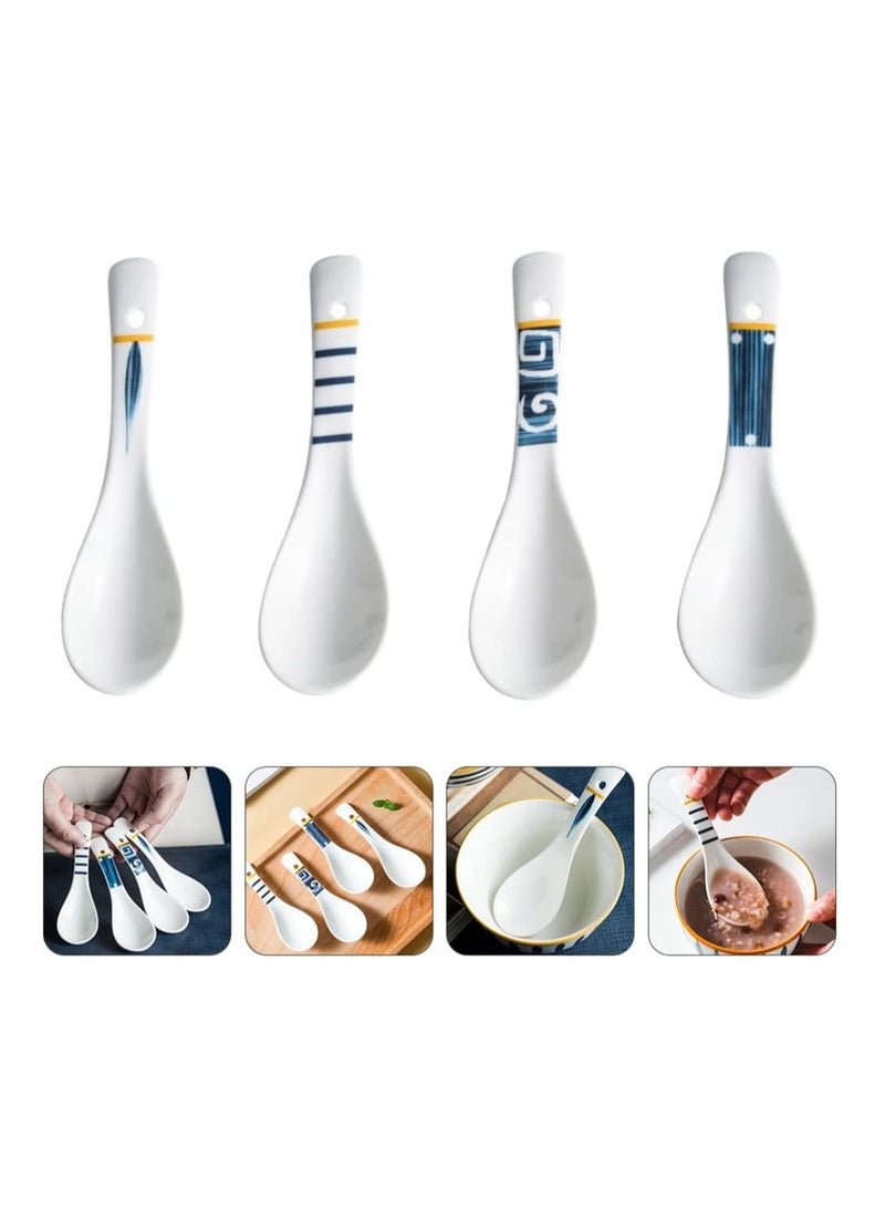 مجموعة ملاعق حساء خزفية 4 قطع مثالية لنودلز الرامن، والونتون، والزلابية، والحلويات، أدوات المائدة الآسيوية - Image 1
