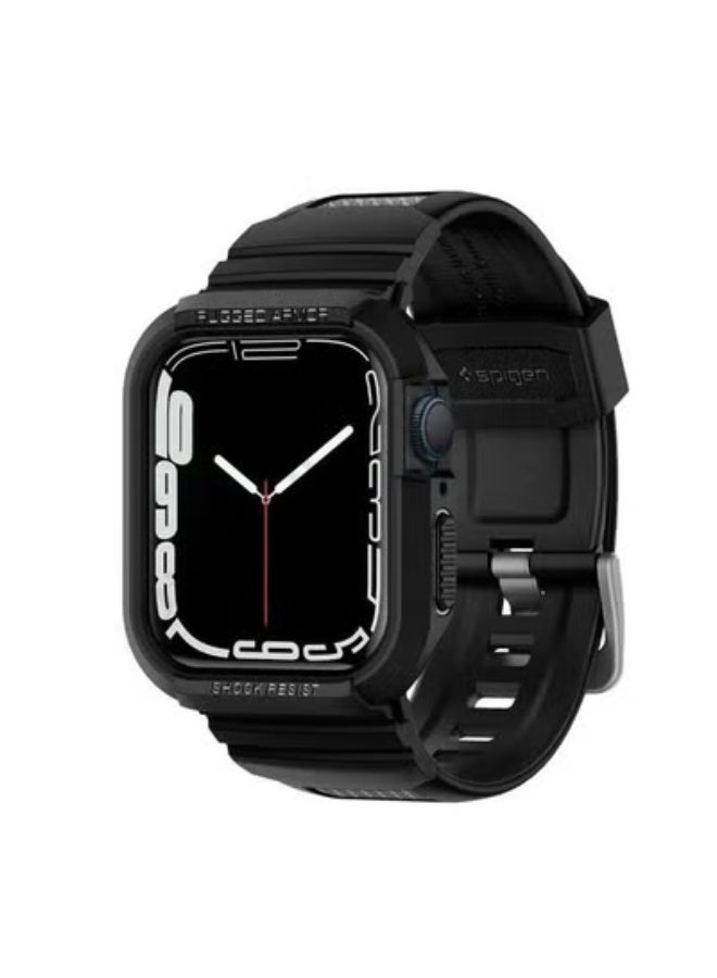 Spigen Rugged Armor Pro Apple Watch Band with Case – Compatible with Series 8, 7, 6, SE, 5, 4 (Black) - Image 1