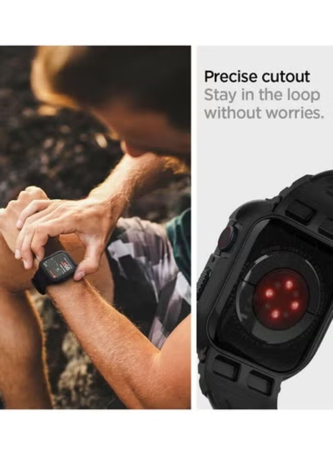 Spigen Rugged Armor Pro Apple Watch Band with Case – Compatible with Series 8, 7, 6, SE, 5, 4 (Black) - Image 3