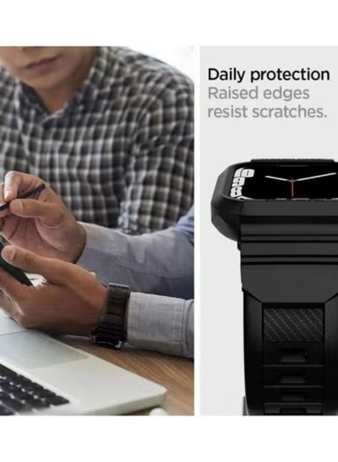 Spigen Rugged Armor Pro Apple Watch Band with Case – Compatible with Series 8, 7, 6, SE, 5, 4 (Black) - Image 2