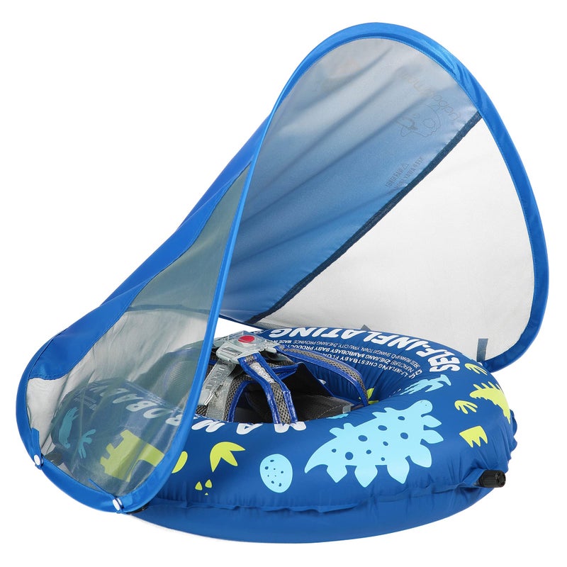 HECCEI Mambobaby Float Self-Inflating Baby Swim Float with Canopy, Compressible Folding Pool Baby Float, Upgrade Soft Waterproof Skin-Friendly Material Toddler Swim Float (Standard Edition Blue) - Image 1