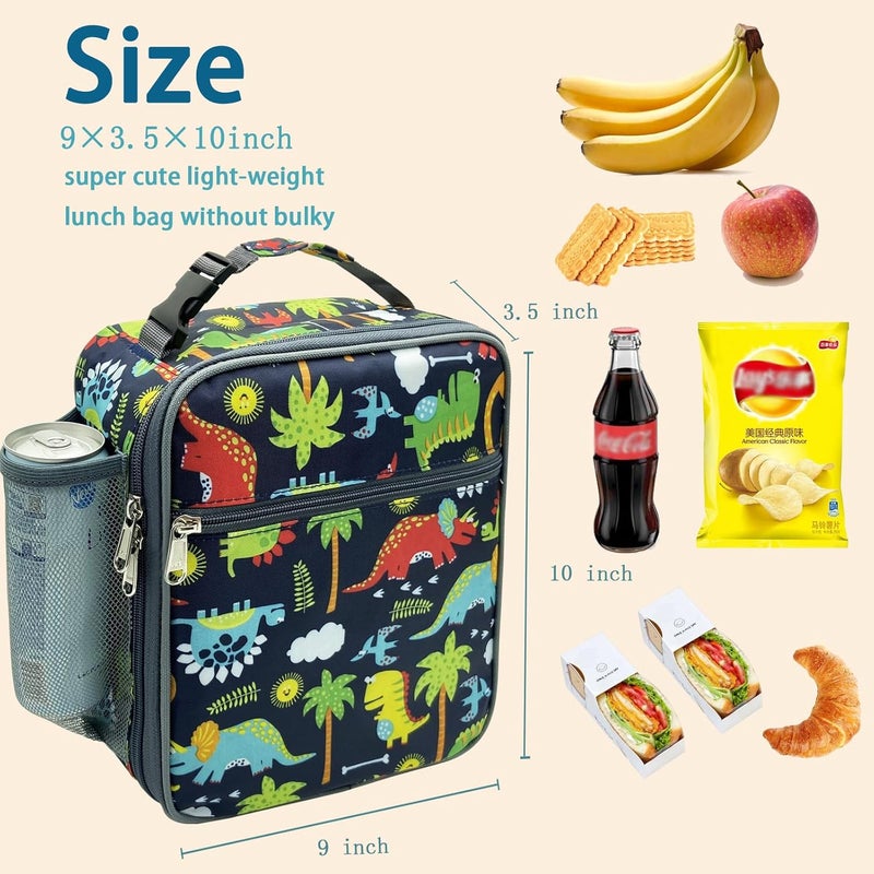 Kulle Kids Lunch Box,Insulated Lunch Box for Boys and Girls,Freezable Lunchbox, Lunch Bag kids Reusable Lunch Boxes for School,Work,Outdoor(Dinosaur) - Image 3