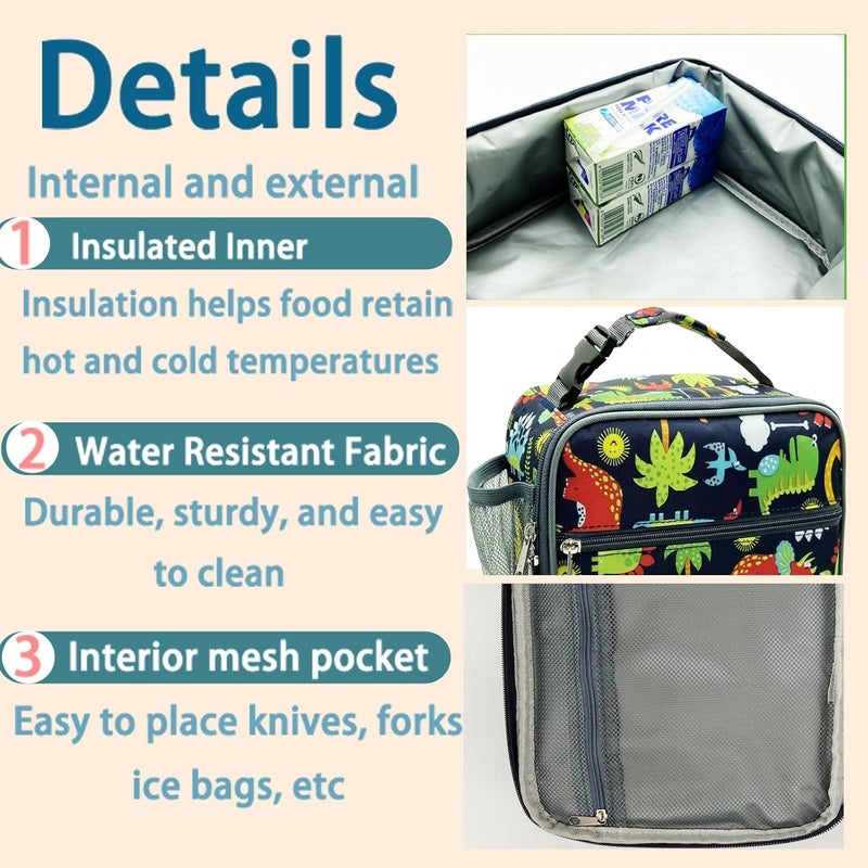 Kulle Kids Lunch Box,Insulated Lunch Box for Boys and Girls,Freezable Lunchbox, Lunch Bag kids Reusable Lunch Boxes for School,Work,Outdoor(Dinosaur) - Image 4