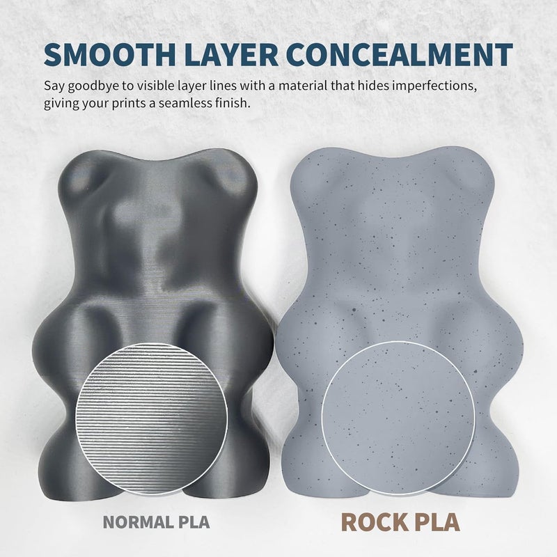 OVERTURE Rock PLA Filament 1.75mm, Marble PLA 3D Printer Filament 1kg Spool (2.2lbs), Dimensional Accuracy +/- 0.02 mm, Fit Most FDM Printer (Muted Gray) - Image 4