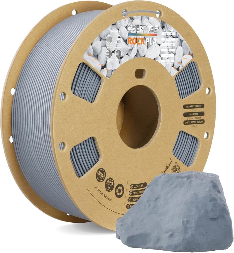 OVERTURE Rock PLA Filament 1.75mm, Marble PLA 3D Printer Filament 1kg Spool (2.2lbs), Dimensional Accuracy +/- 0.02 mm, Fit Most FDM Printer (Muted Gray) - Image 1