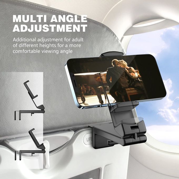 Perilogics Airplane Phone Holder Mount Universal In Flight Hands Free Viewing With Multi-Directional Dual 360 Degree Rotation (Black/Black) - Image 3