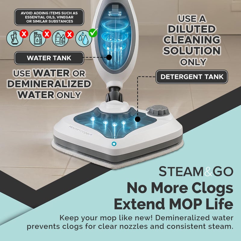 Steam and Go Steam Mop with Detachable Handle - 10-in-1 Chemical-Free Multi-Surface Steamer for Hardwood, Tile, Grout, Upholstery & Furniture - Image 3