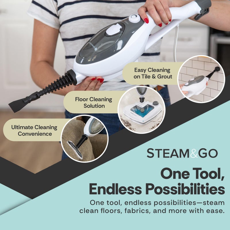 Steam and Go Steam Mop with Detachable Handle - 10-in-1 Chemical-Free Multi-Surface Steamer for Hardwood, Tile, Grout, Upholstery & Furniture - Image 4