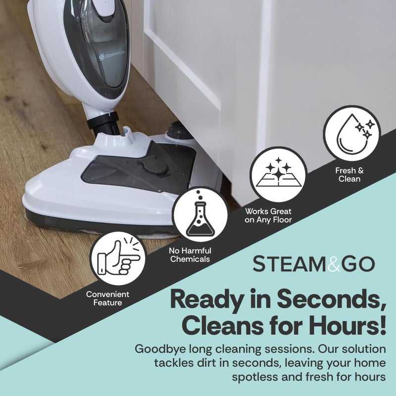 Steam and Go Steam Mop with Detachable Handle - 10-in-1 Chemical-Free Multi-Surface Steamer for Hardwood, Tile, Grout, Upholstery & Furniture - Image 2